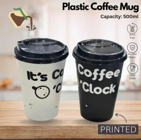 2 Pcs Printed Plastic Coffee Cups 500ml