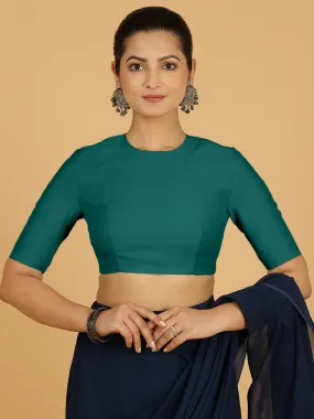 Amisha x Rozaana | Elbow Sleeves Saree Blouse in Peacock Green