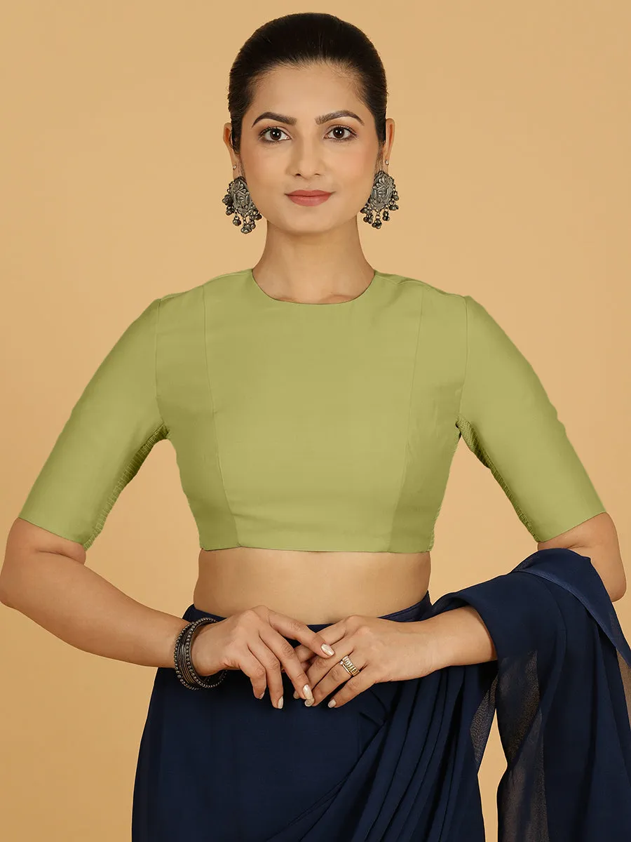 Amisha x Rozaana | Elbow Sleeves Saree Blouse in Pista Green