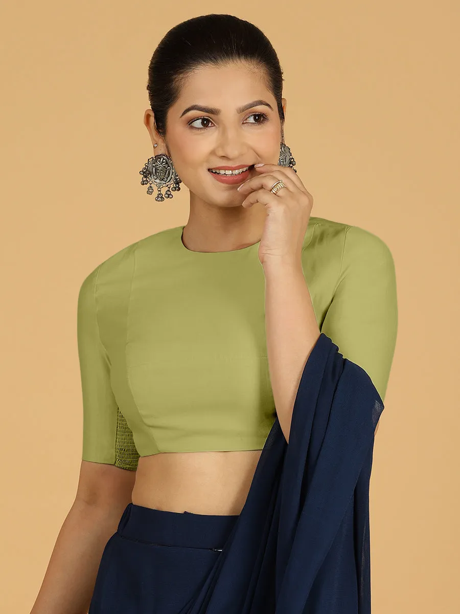 Amisha x Rozaana | Elbow Sleeves Saree Blouse in Pista Green