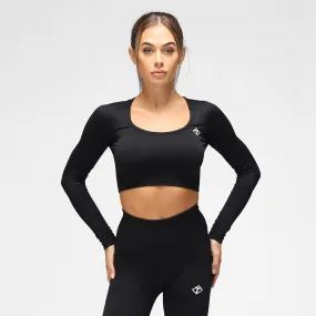 Black Ribbed Seamless Long Sleeved Crop Top