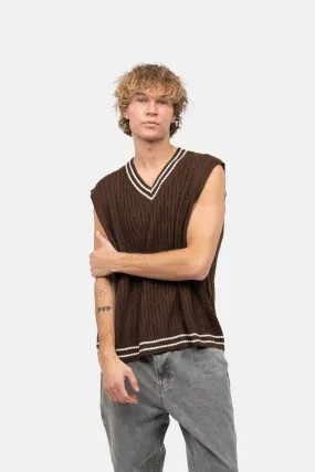 Cable Knitted Vest Brown