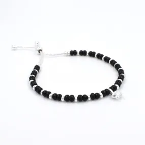 Cat Design with Black Beads Bracelet Silver for Girls