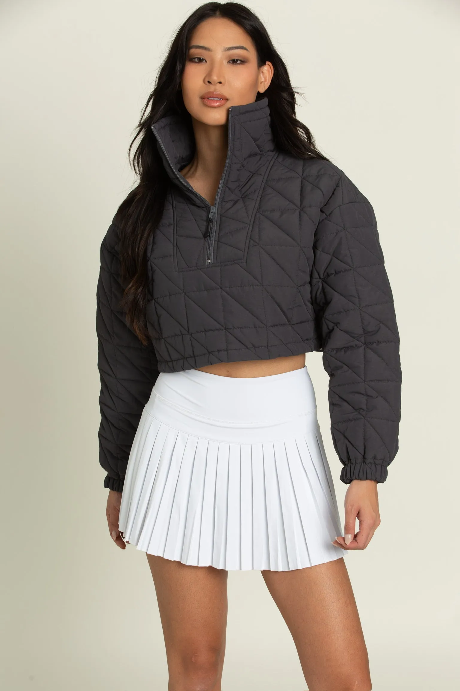 Charcoal Quilted Puffer Crop Pullover