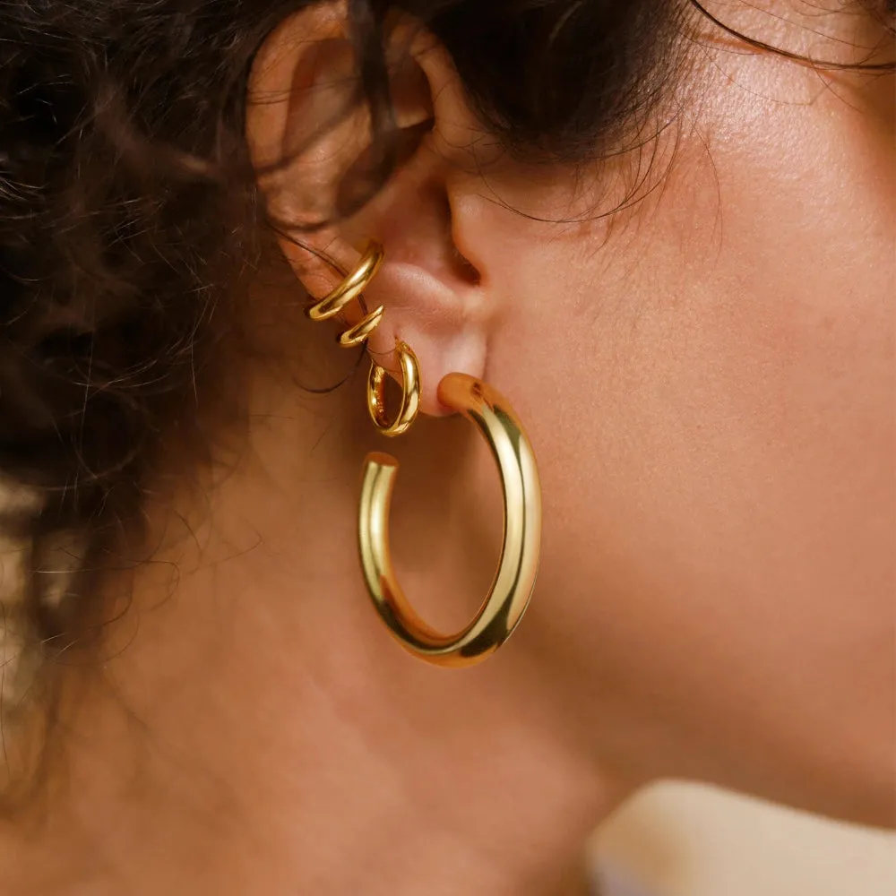 Chunky Gold Tube Hoop Earrings 14K Plated