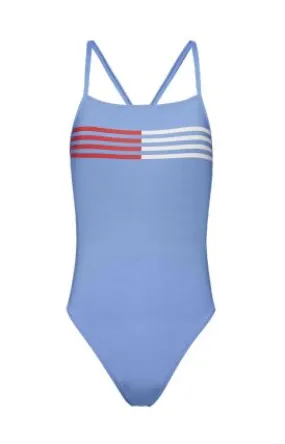 Cross back flag lines one piece [Baby blue]