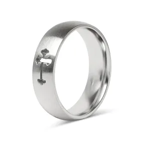 Cross Cutout Brushed Stainless Steel Ring / CFR7023