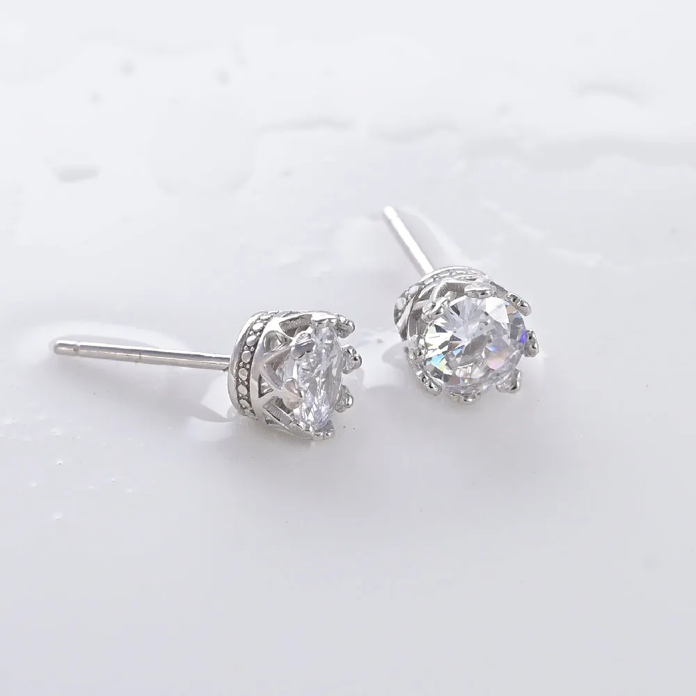 Crown Star Stud Earrings- 925 Silver