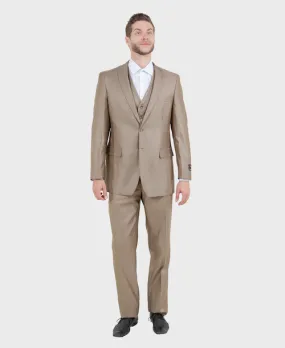 Dark Tan Sharkskin Modern Fit 3-Piece Suit