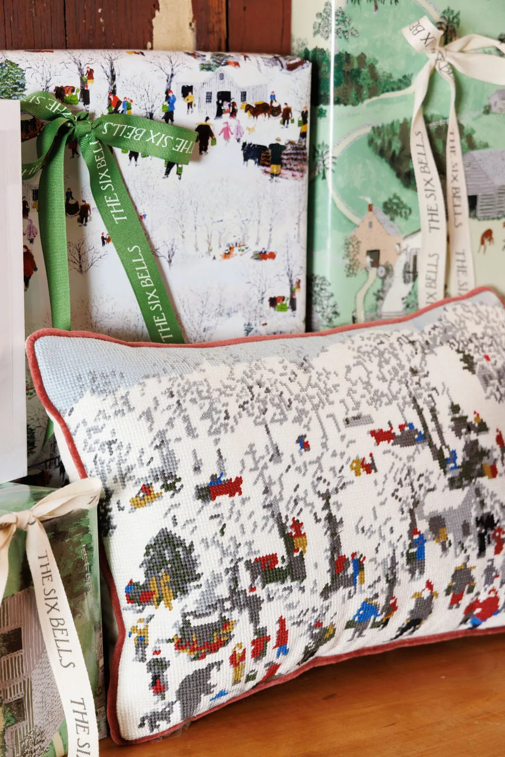 Grandma Moses 'Sugaring Off' Needlepoint Pillow