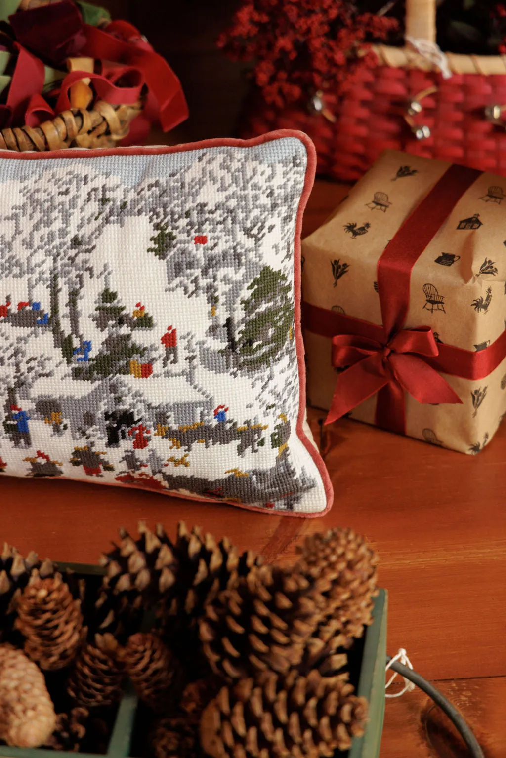 Grandma Moses 'Sugaring Off' Needlepoint Pillow