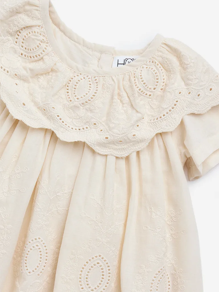 HOP Baby Beige Lace Design Cotton Dress