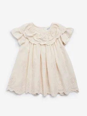 HOP Baby Beige Lace Design Cotton Dress