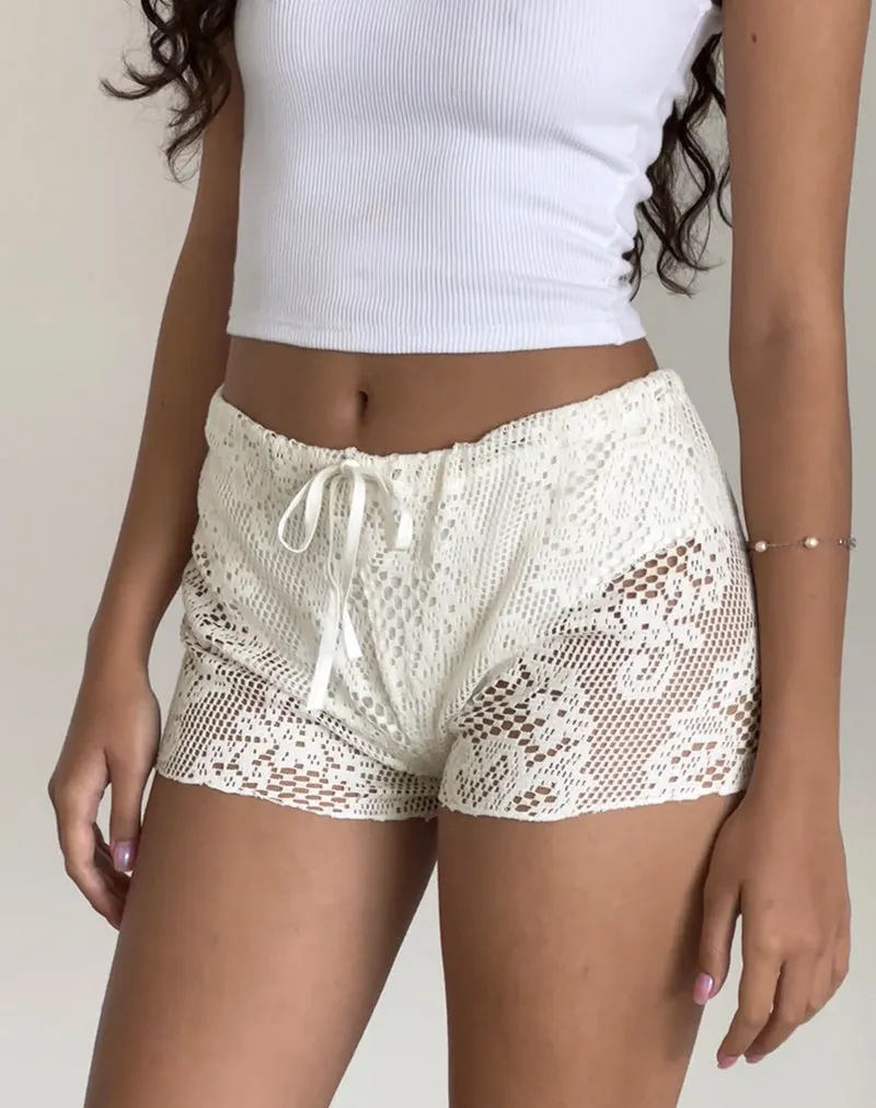 Leda Micro Shorts in Ivory Crochet