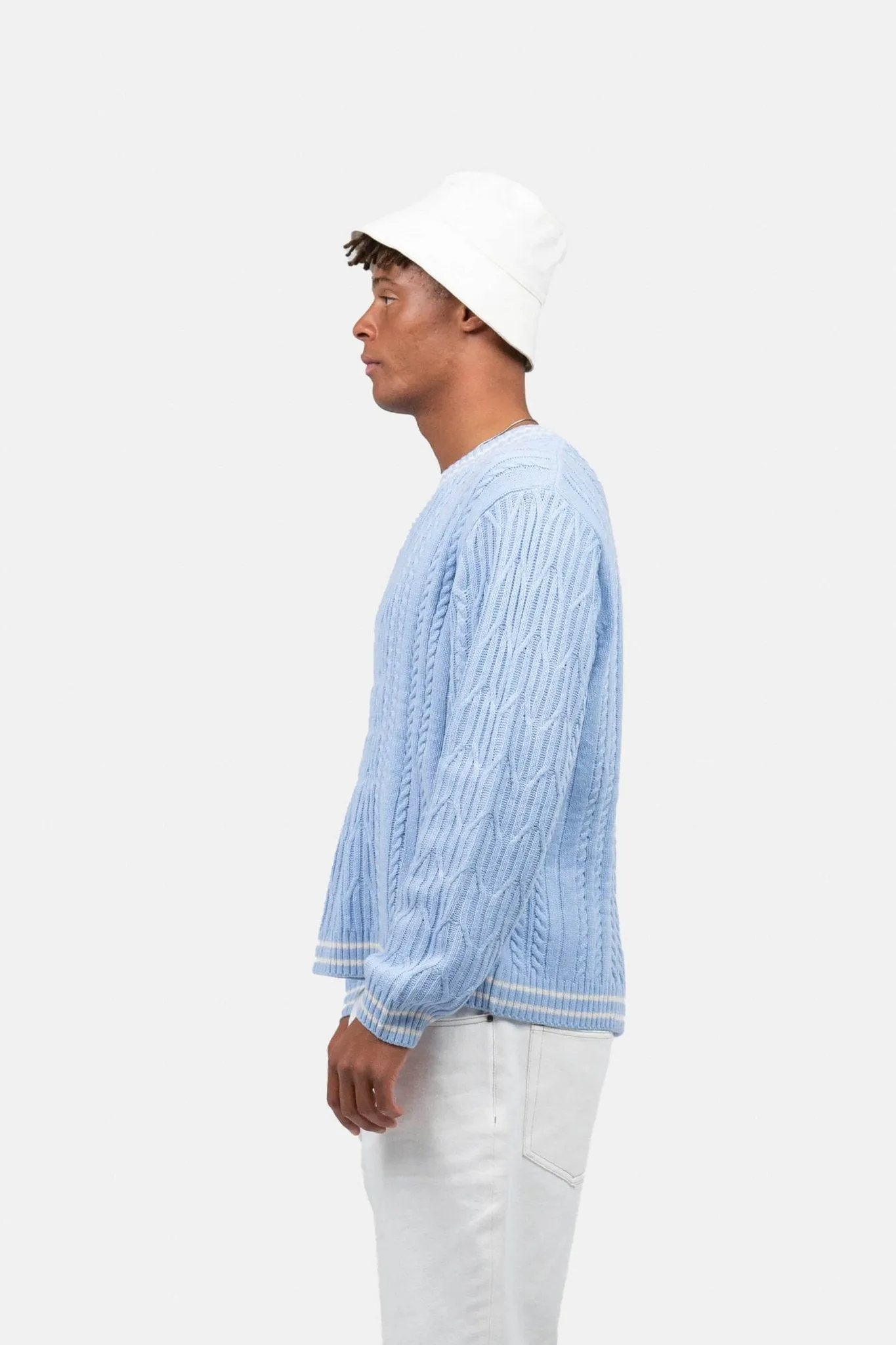 Long Sleeve Cable Knit Light Blue