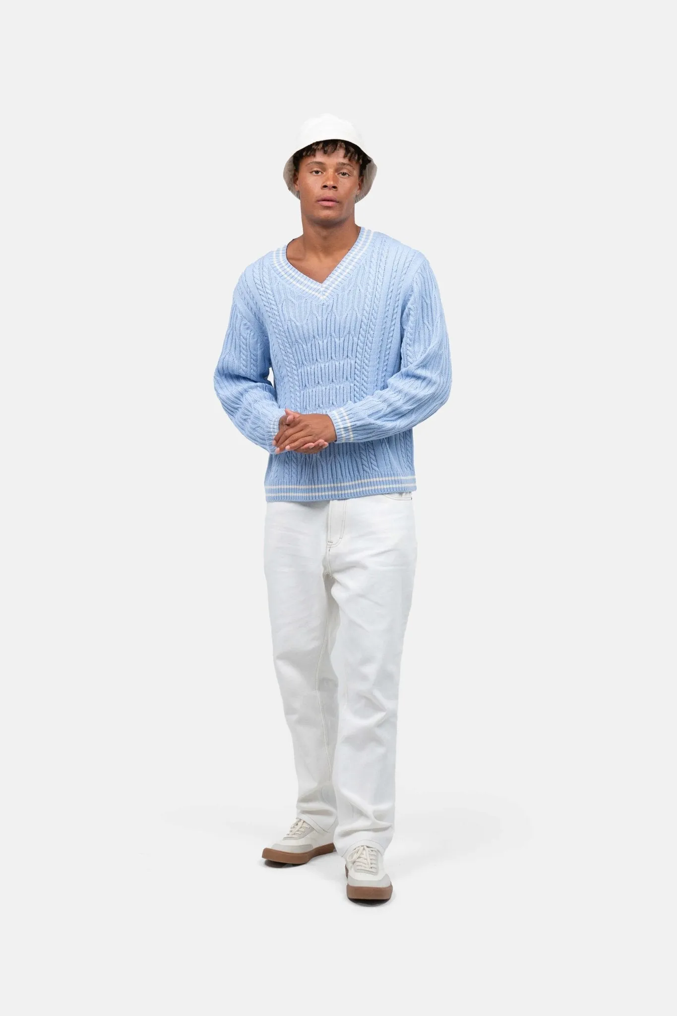 Long Sleeve Cable Knit Light Blue