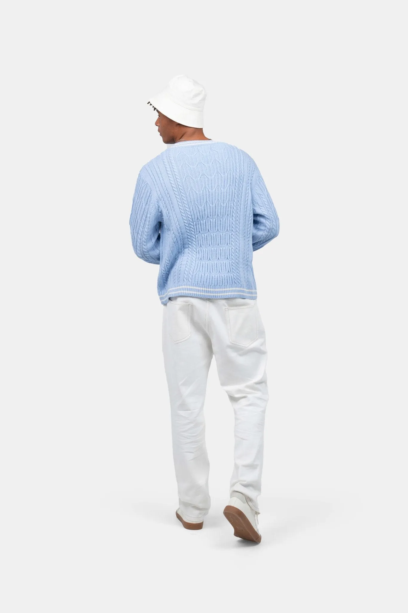 Long Sleeve Cable Knit Light Blue