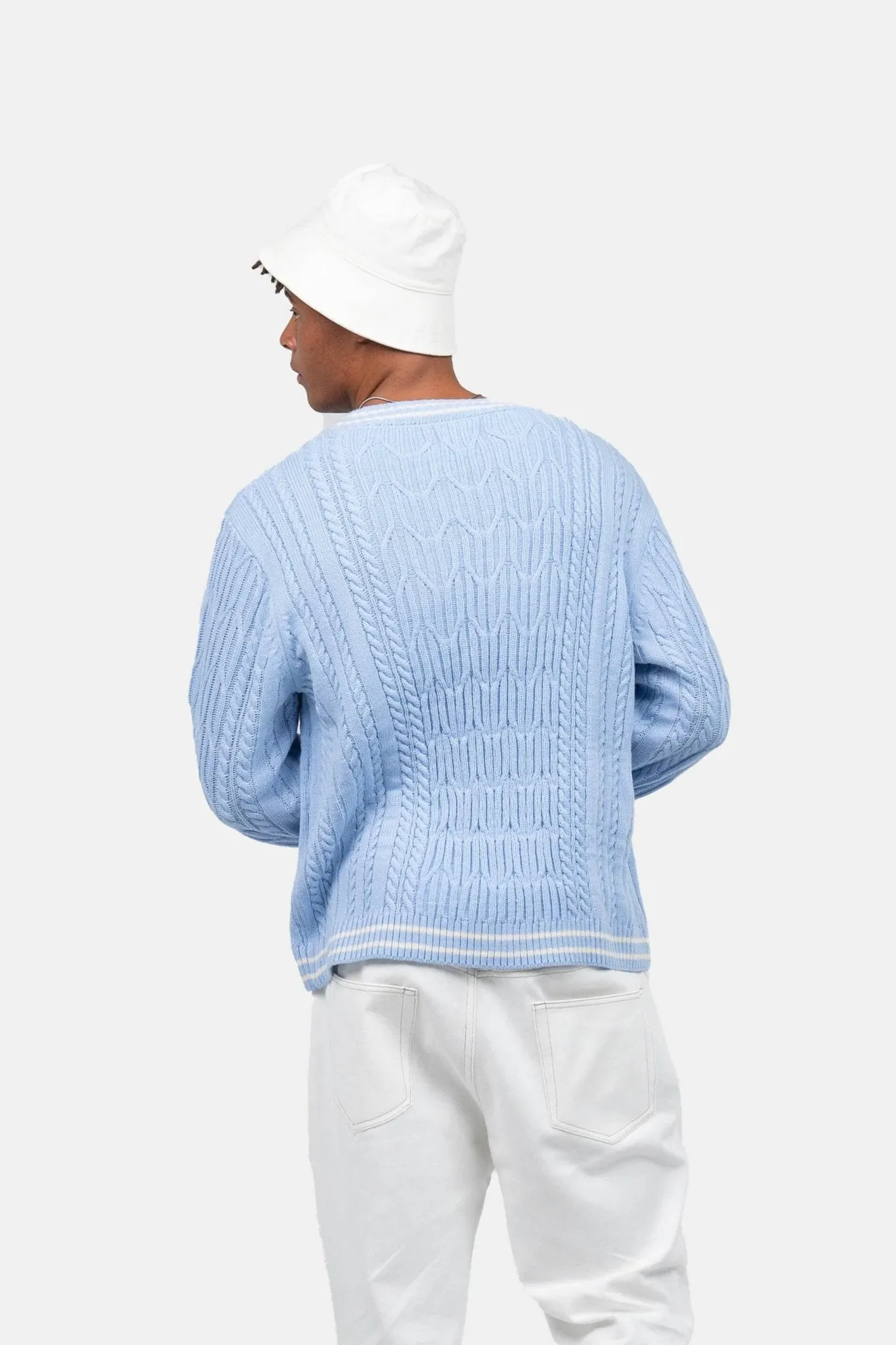 Long Sleeve Cable Knit Light Blue