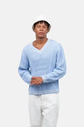 Long Sleeve Cable Knit Light Blue