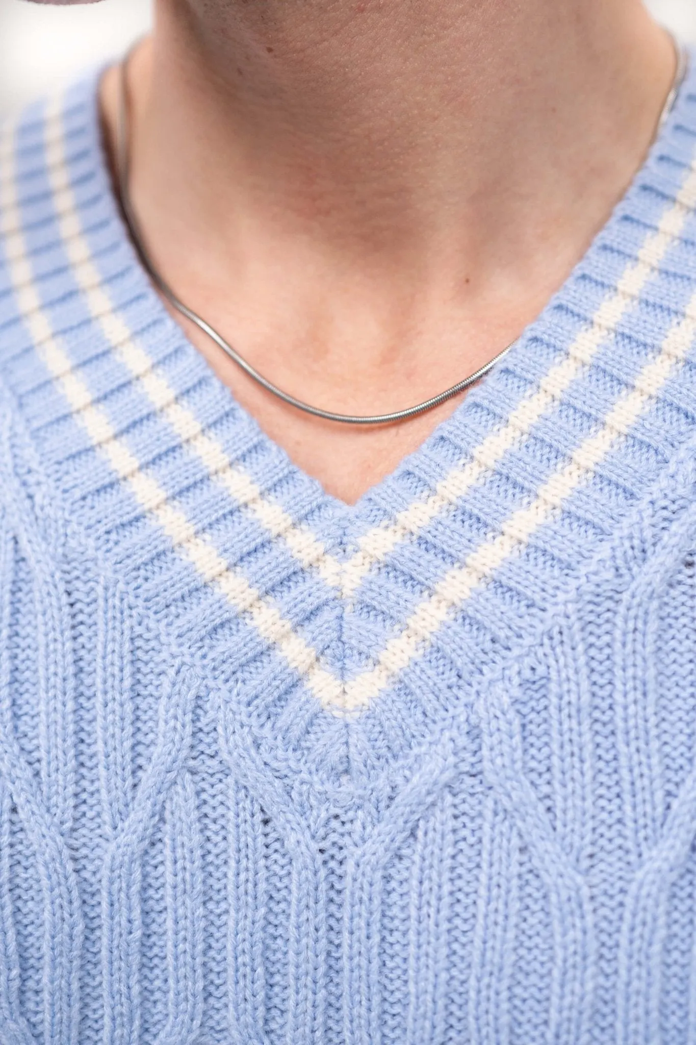 Long Sleeve Cable Knit Light Blue