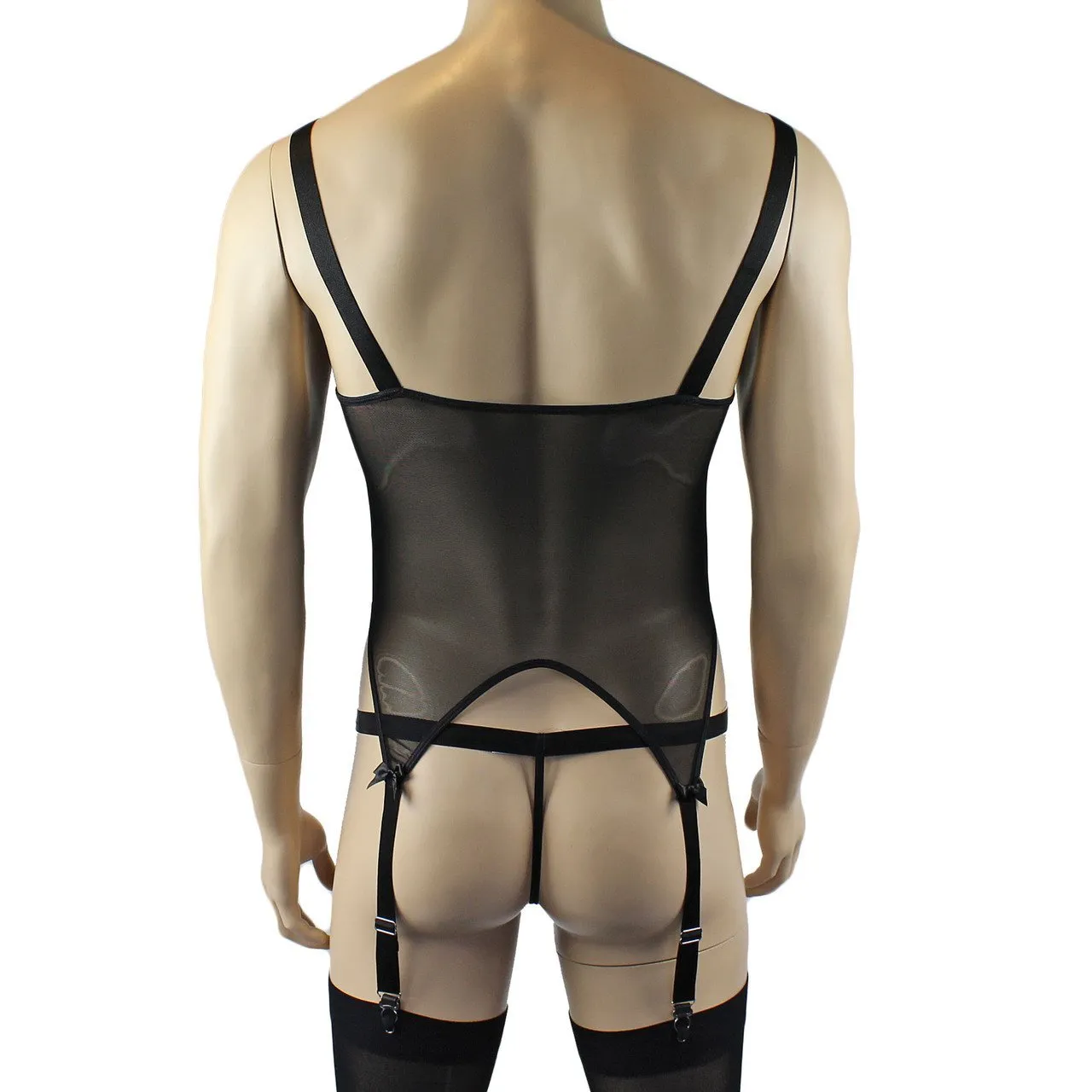 Mens Exotic Corset Top, G string & Stockings - Sizes up to 3XL Black