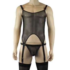 Mens Exotic Corset Top, G string & Stockings - Sizes up to 3XL Black