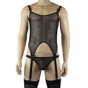 Mens Exotic Corset Top, Thong & Stockings - Sizes up to 3XL Black