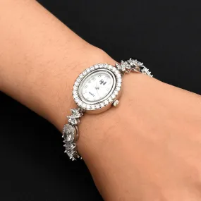 Precious Oval Analog Sterling Silver Watch for Women