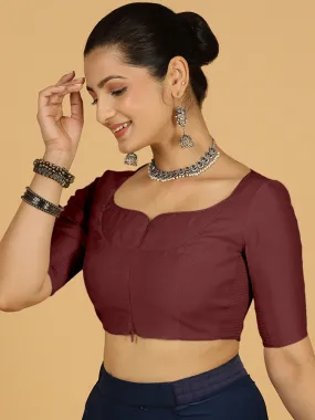 Priya x Rozaana | Elbow Sleeves Saree Blouse in Deep Maroon