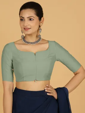 Priya x Rozaana | Elbow Sleeves Saree Blouse in Mint Green