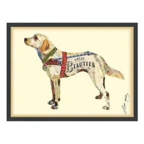 "Yellow Lab" Dimensional Collage Framed Graphic Art Under Glass Wall Art