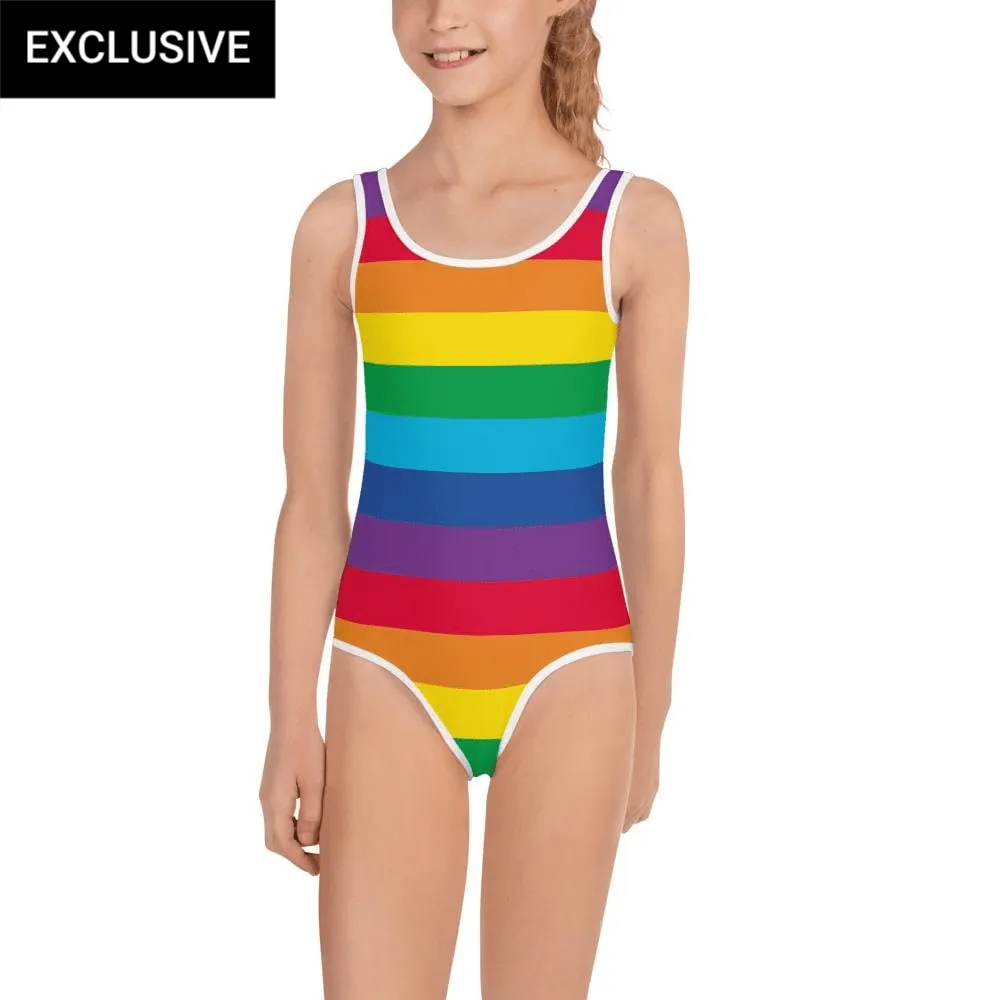 Rainbow Stripes All-Over Print Kids Swimsuit (POD)