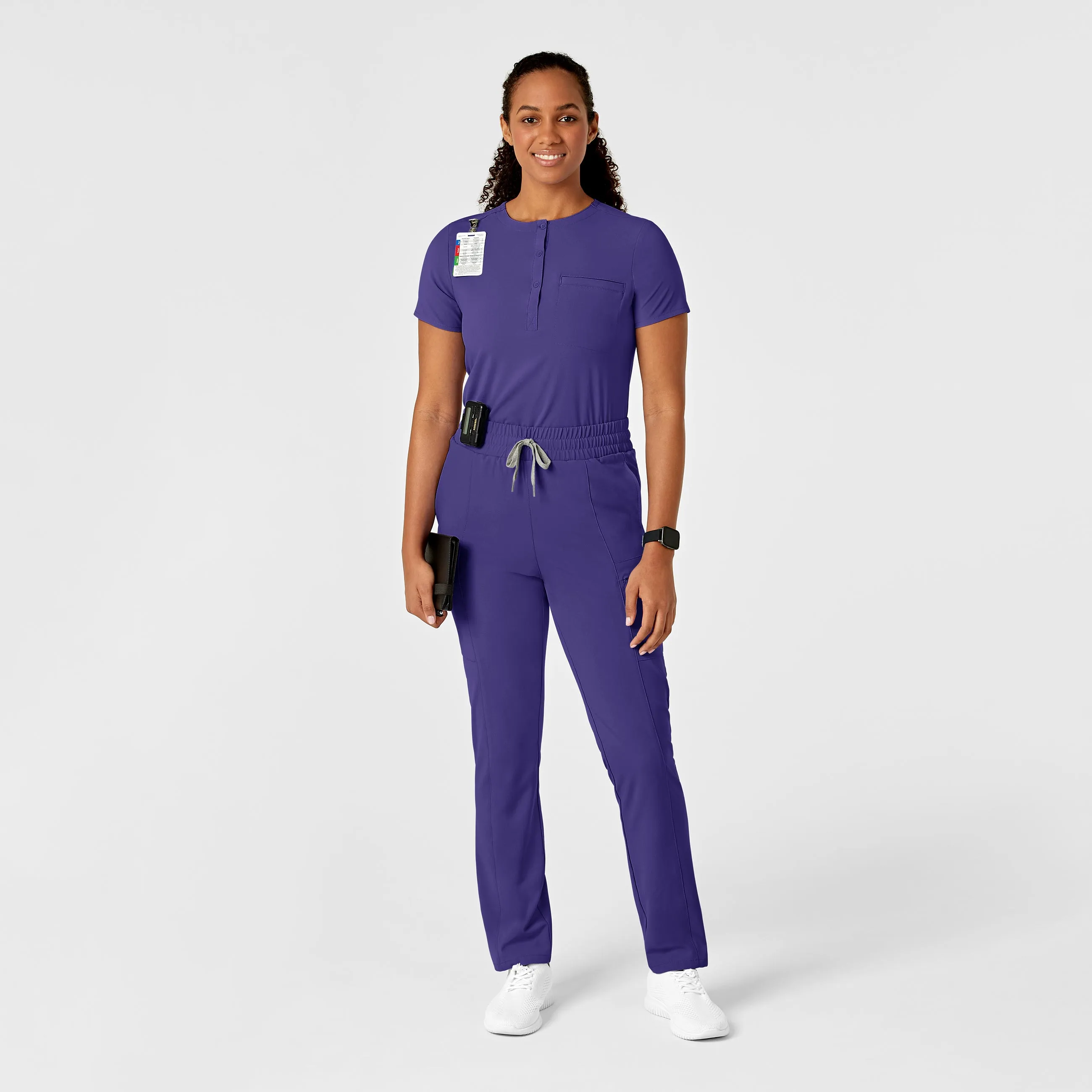 RENEW Women's Mandarin Collar Tuck-In Scrub Top - Grape