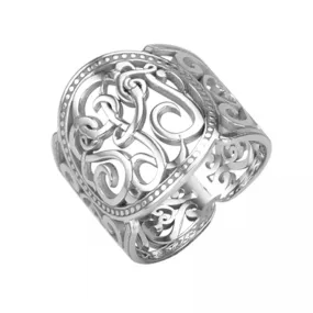 Sterling Silver Cigar Band Scroll Monogram Ring