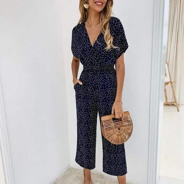 Summer Casual Print V-neck Romper