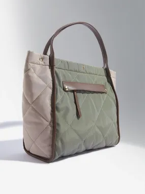 Westside Accessories Olive & Beige Quilted Design Tote Bag