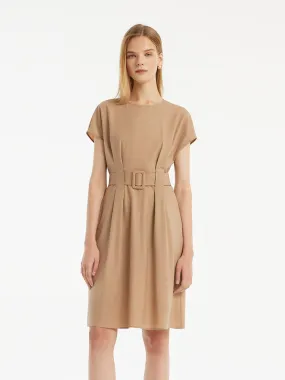 Wool-Silk Blend Women Mini Dress With Belt